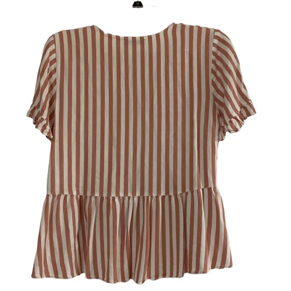 Madewell Pink and White Striped Ruffle Blouse - Picture 2 of 8